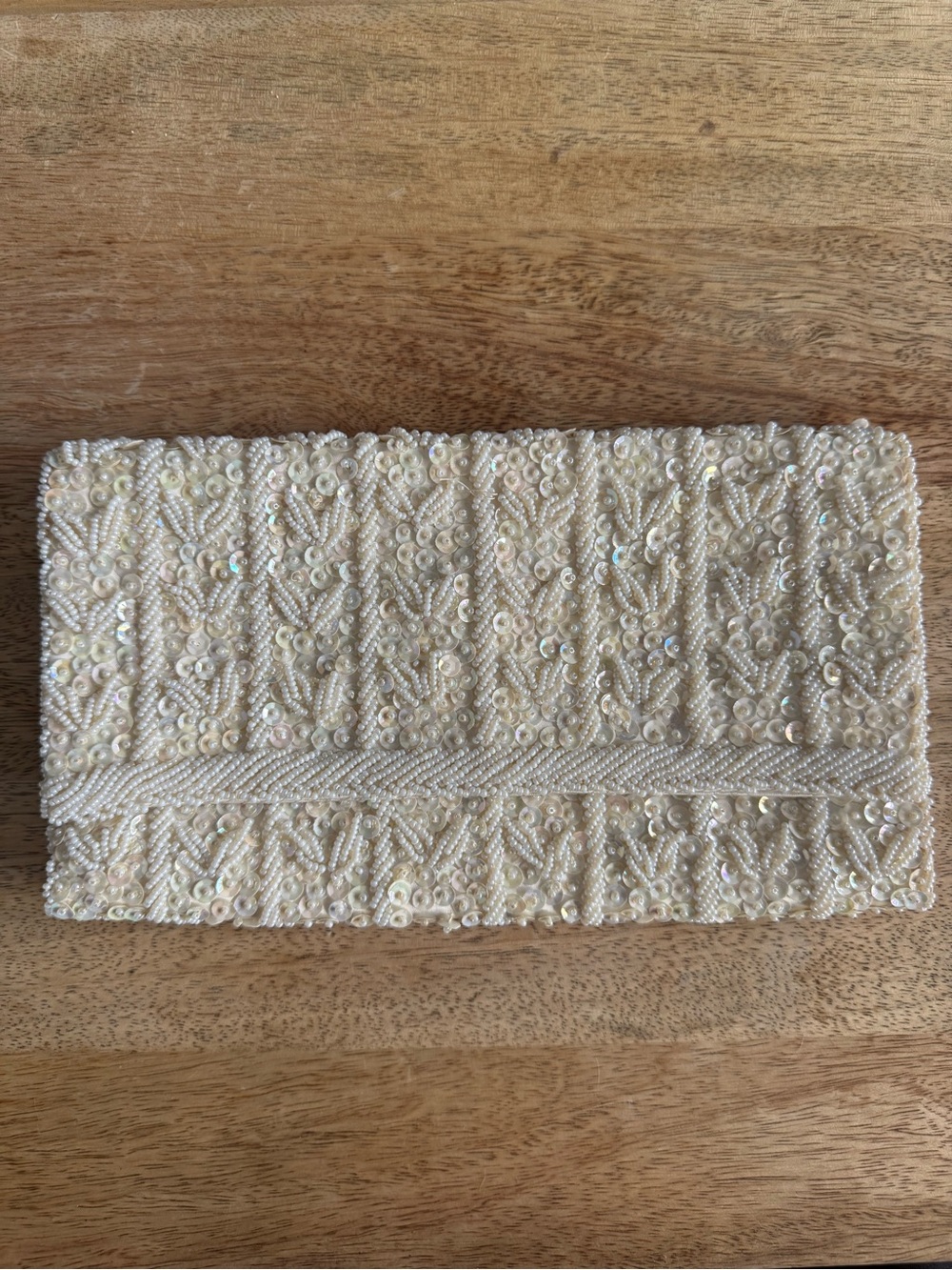 Vintage Hand-Beaded Ivory Sequin Evening Clutch Richere Made in Hong Kong